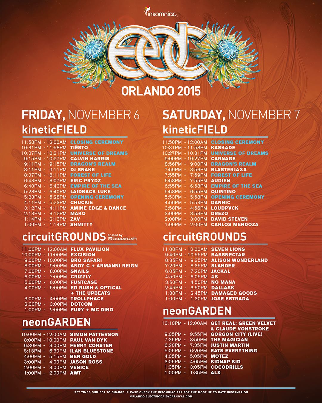 EDC Orlando 2015 Timetable