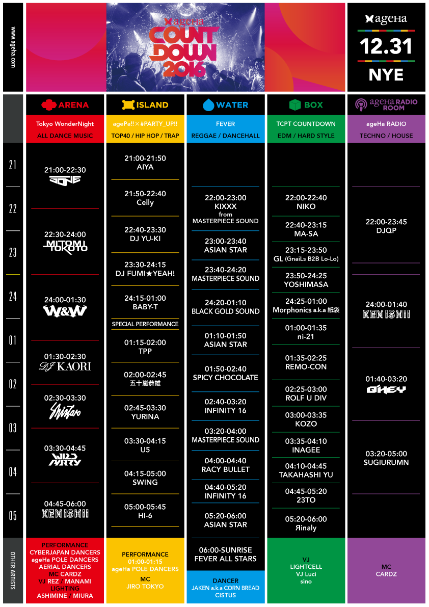 ageHa COUNTDOWN 2016 timetable