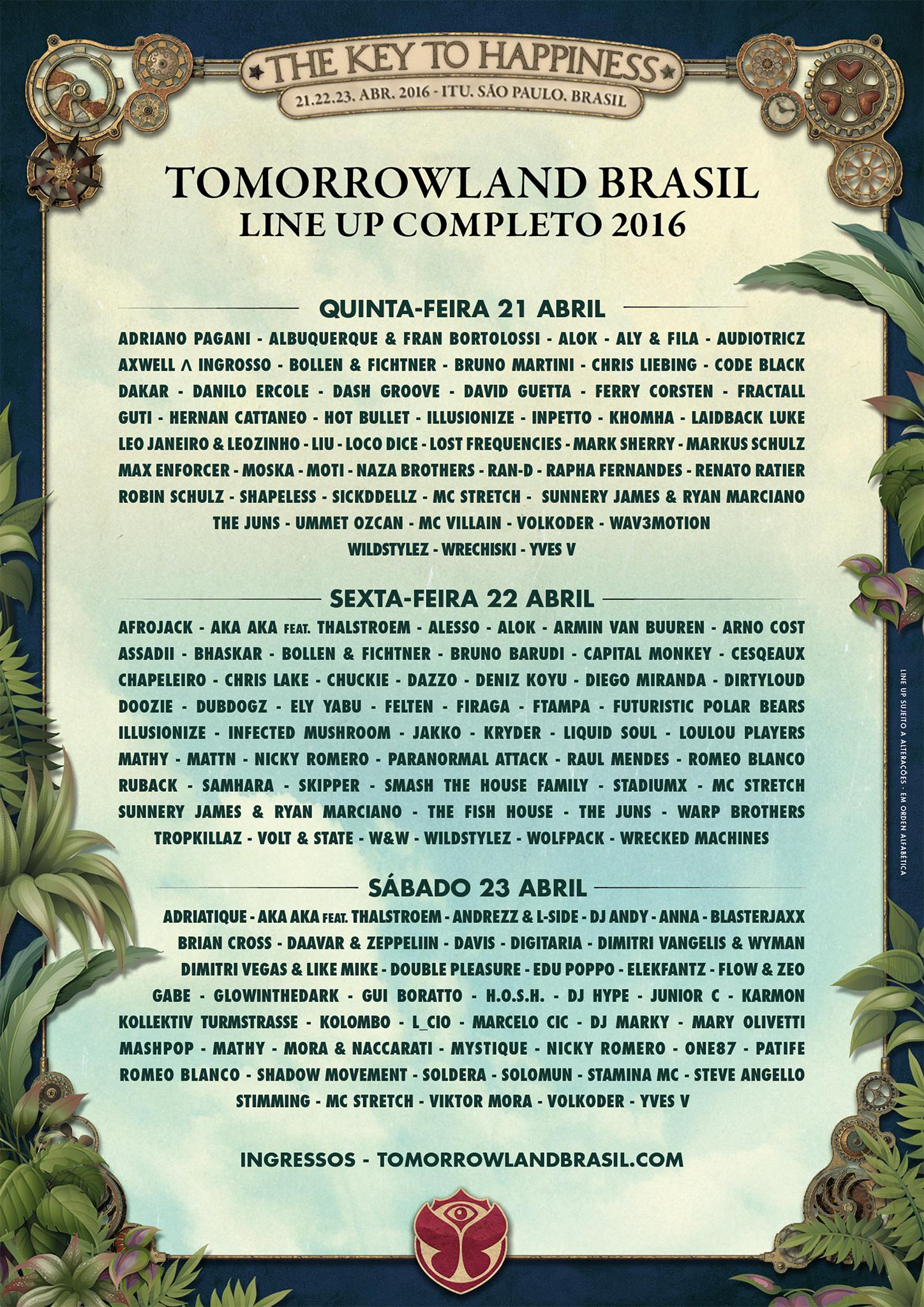 Tomorrowland Brasil 2016 lineup